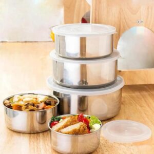 Set of 5 Stainless Steel Food Storage Containers With Lids
